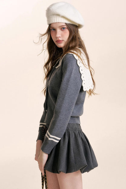 Navycore Crochet Lace-Up Cardigan