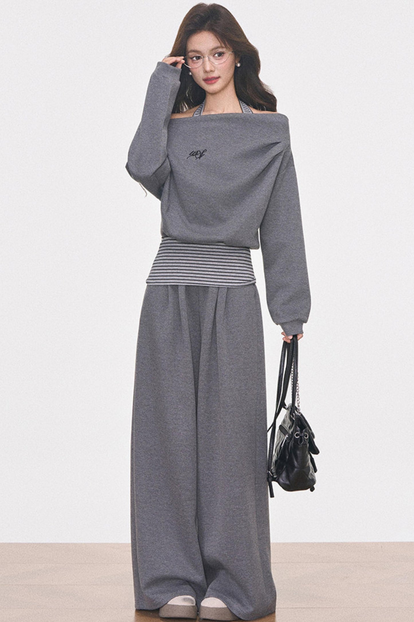 Gray Knitted Sporty Suit Set-Up