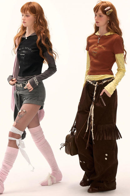 Unique Polka Dot Hooded Long Sleeve T-Shirt