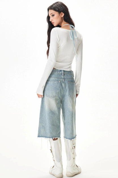 Retro Ripped Denim Shorts