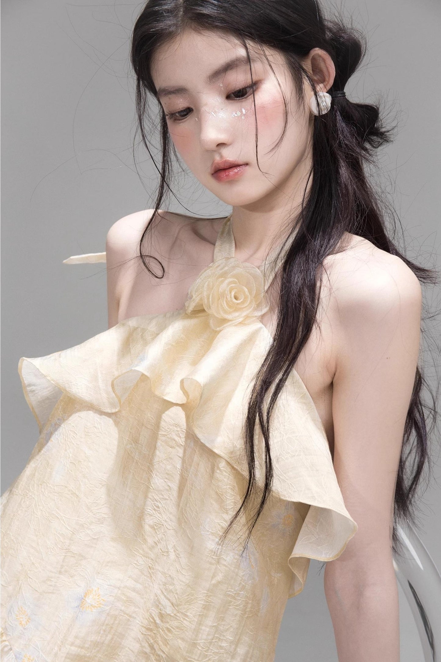 Satin Apricot Halter Top & Skirt Set