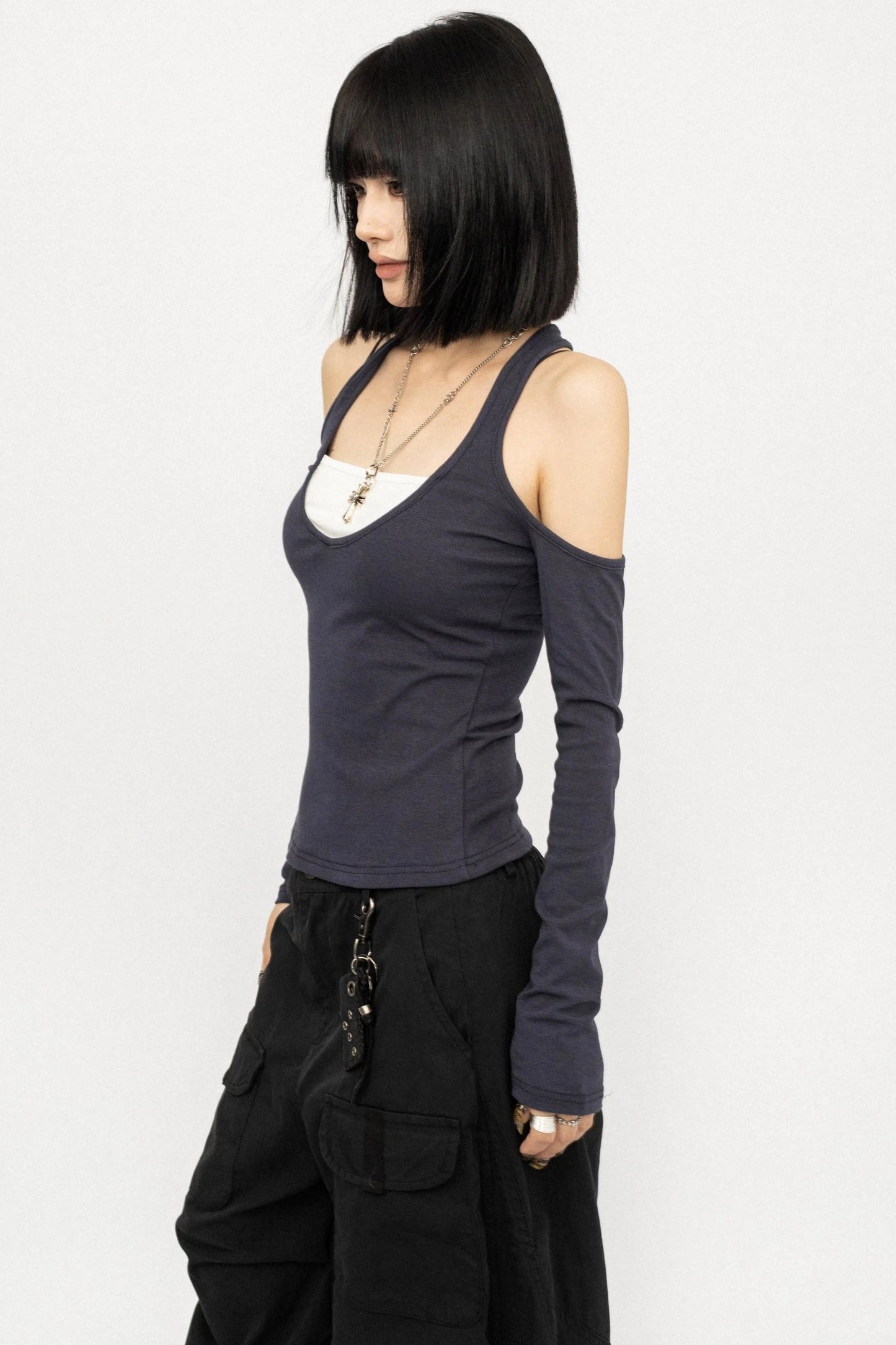 오프숄더 홀터넥 탑