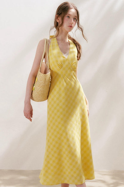 Staycation Plaid Halter Dress