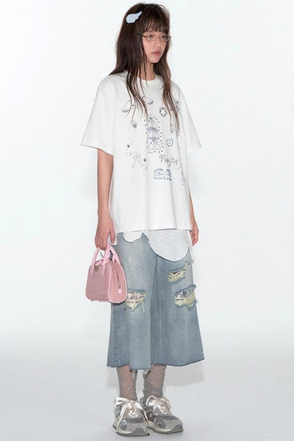 Summer Lace Ripped Wide-Leg Pants