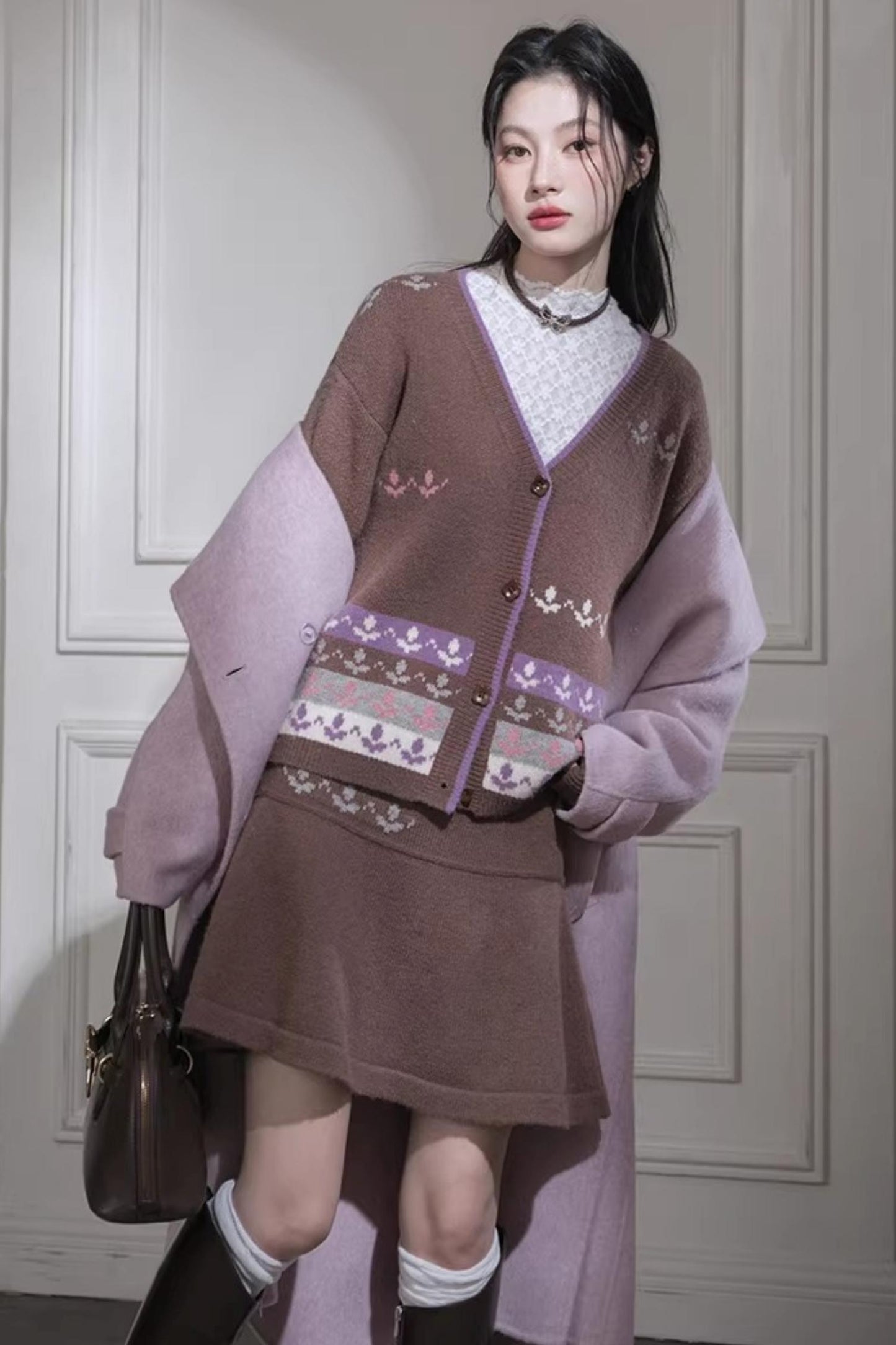 Winter Tulip Wool Cardigan Set