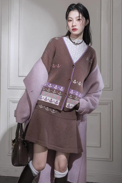 Winter Tulip Wool Cardigan Set