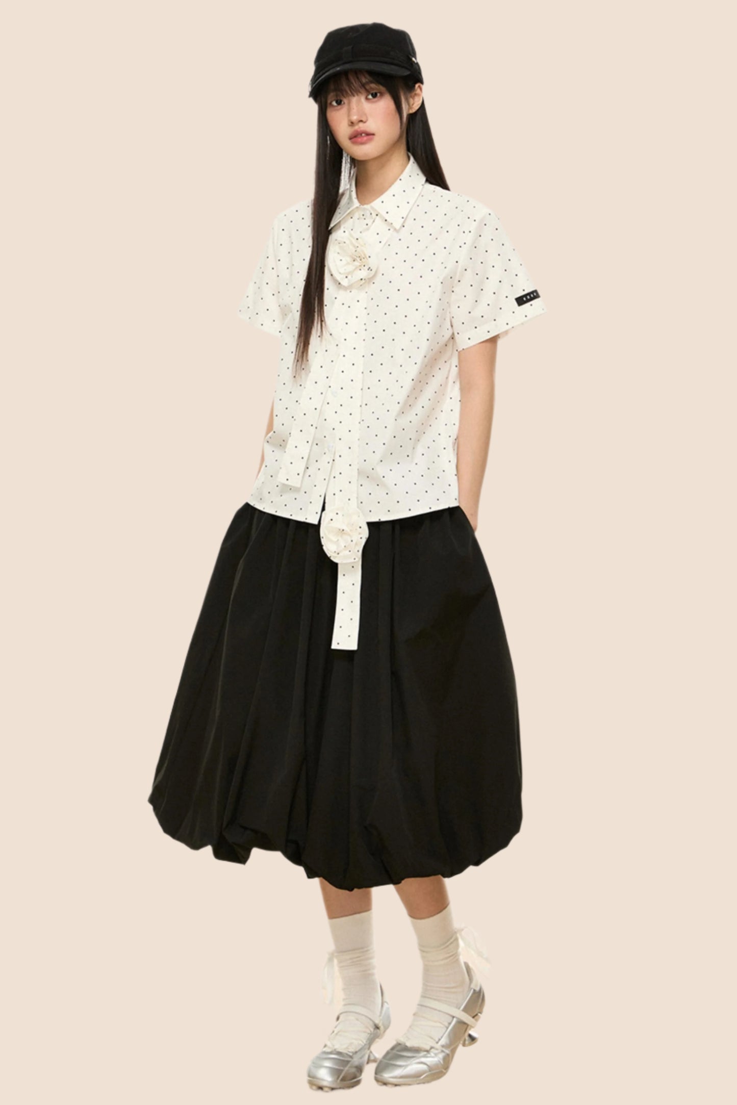 Polka Dot Flutter Sleeve Blouse