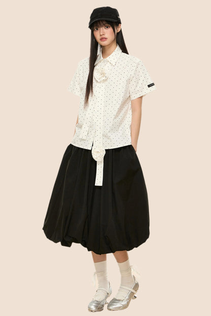 Polka Dot Flutter Sleeve Blouse