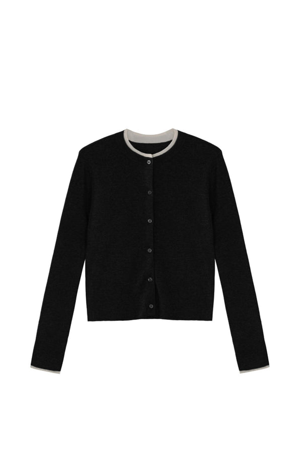 라운드 넥 대비 울 니트 탑 