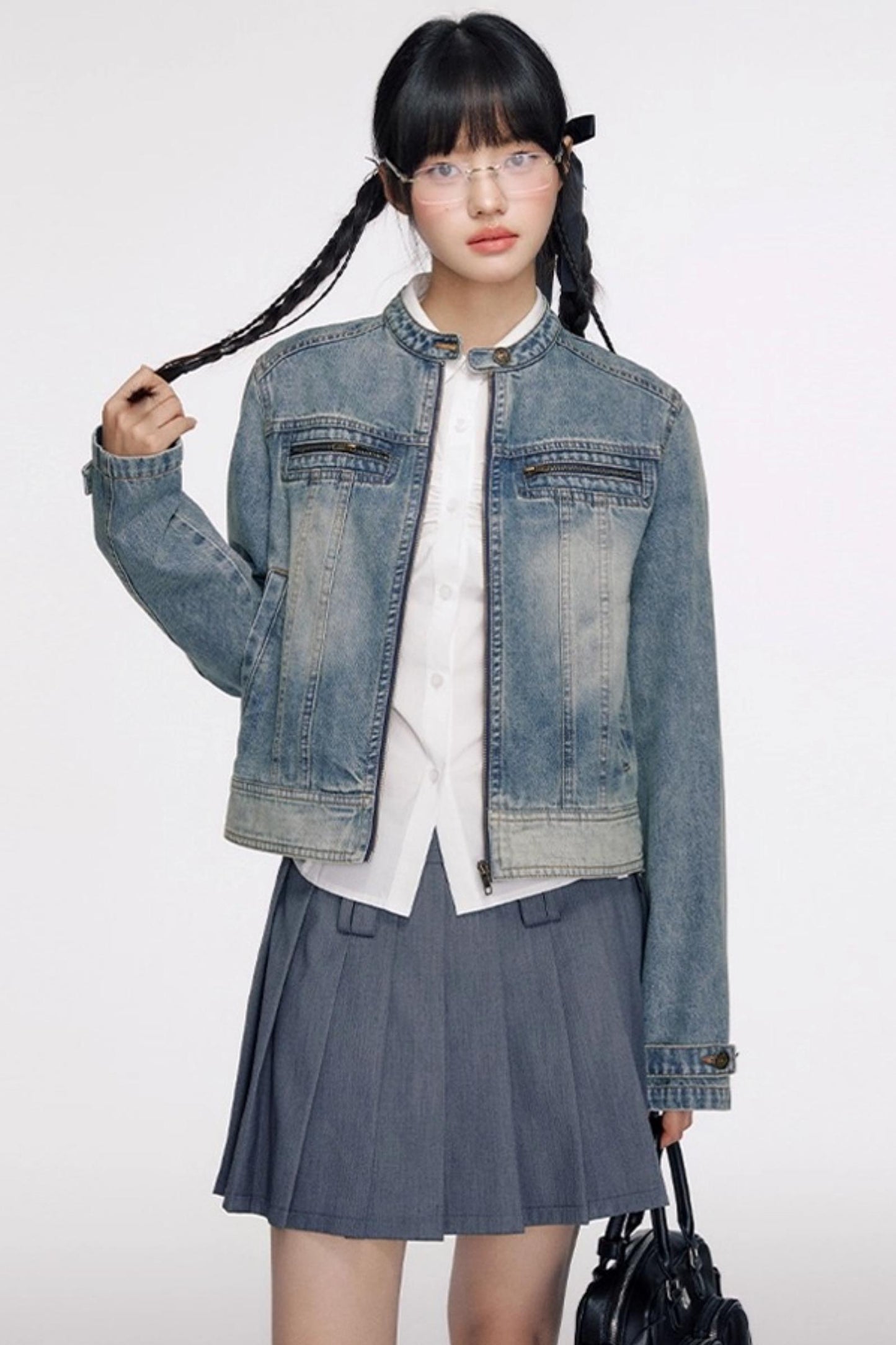 Vintage Distressed Cropped Denim Jacket