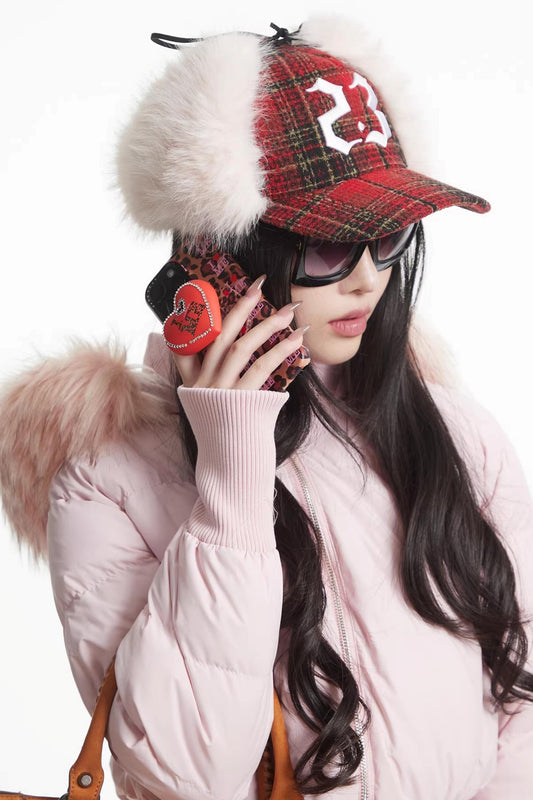 Red Plaid Plush Cap