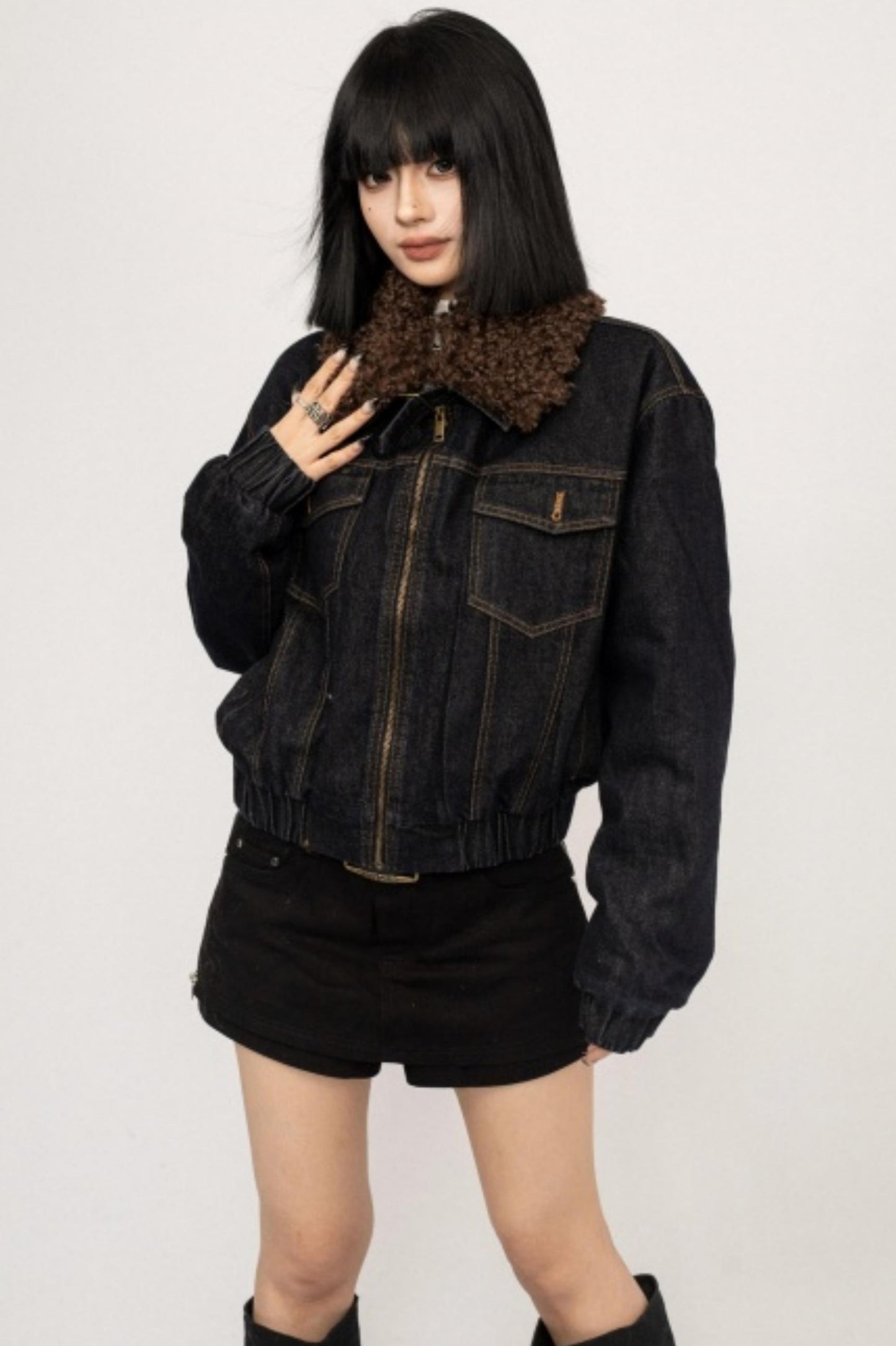 Retro Fur Collar Denim Jacket
