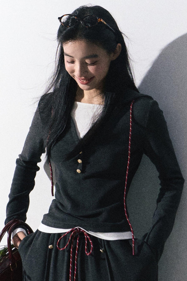 슬림 니트 트랙수트 셔츠와 바지 세트 