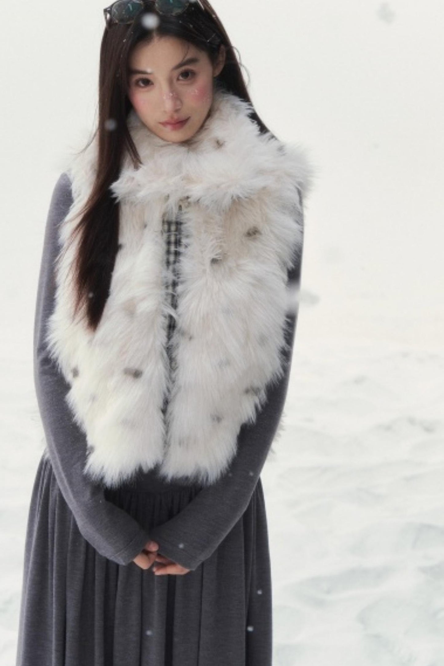 Polka Dot Plaid Fur Coat