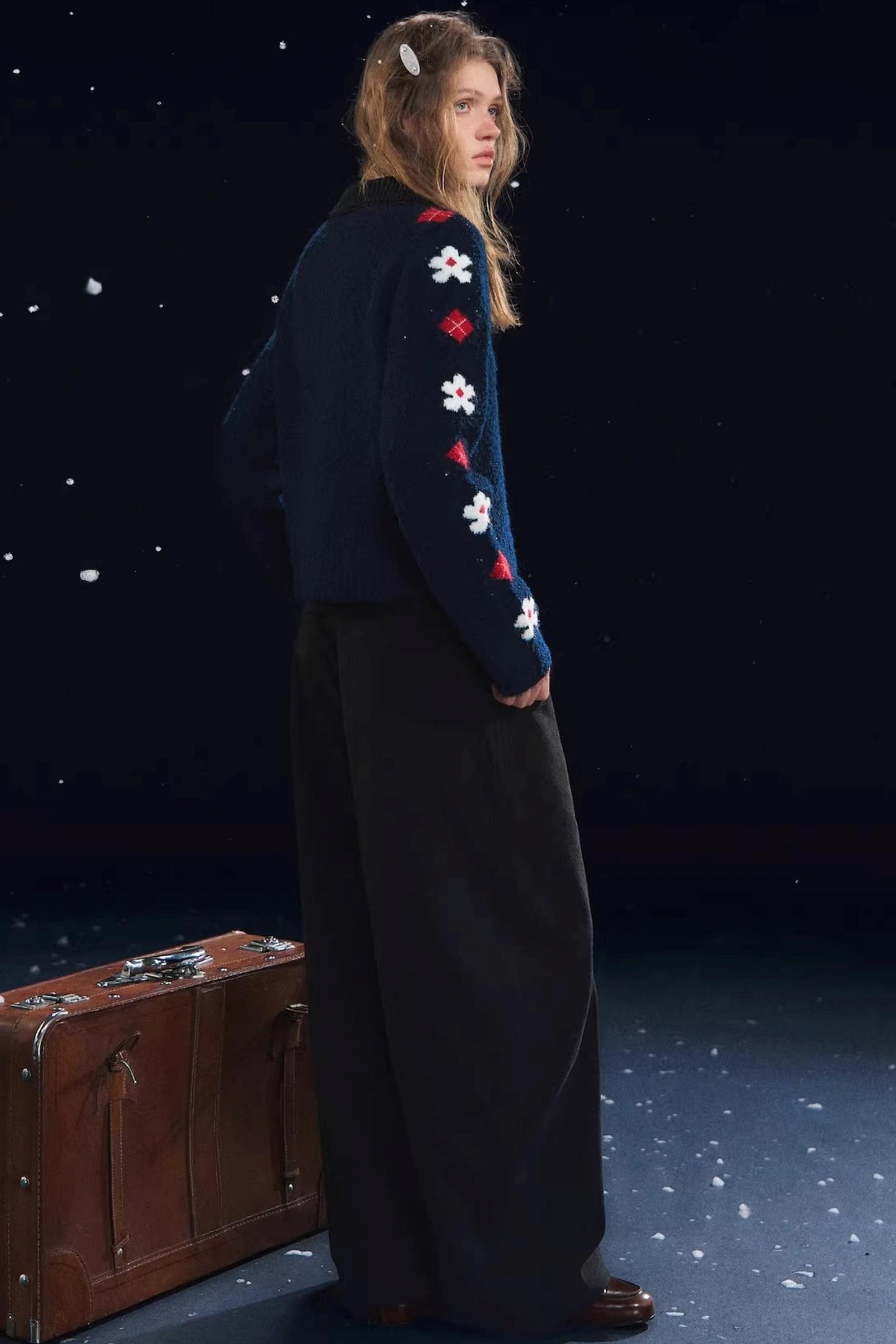 Retro Floral Jacquard Lapel Cardigan