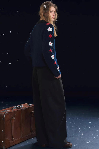 Retro Floral Jacquard Lapel Cardigan