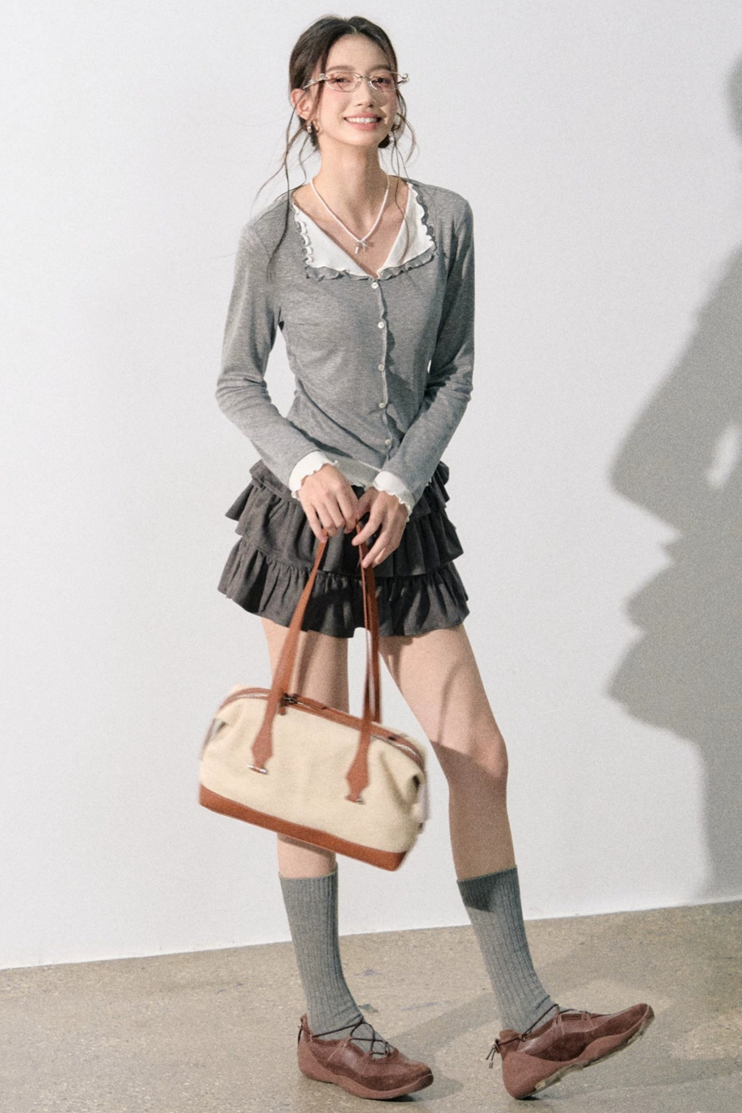 Miu-Style Collared Knit Sweater