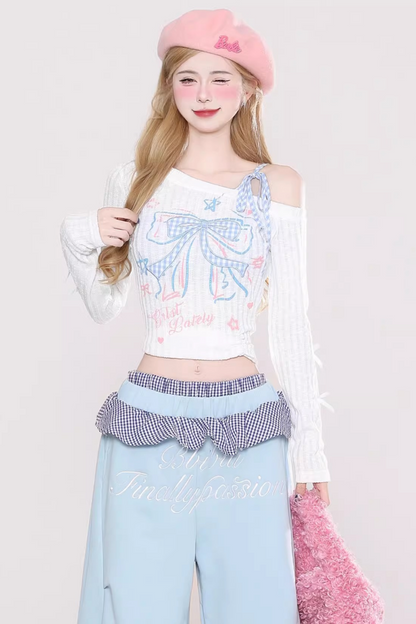 패치워크 자수 오프숄더 상의 셋업