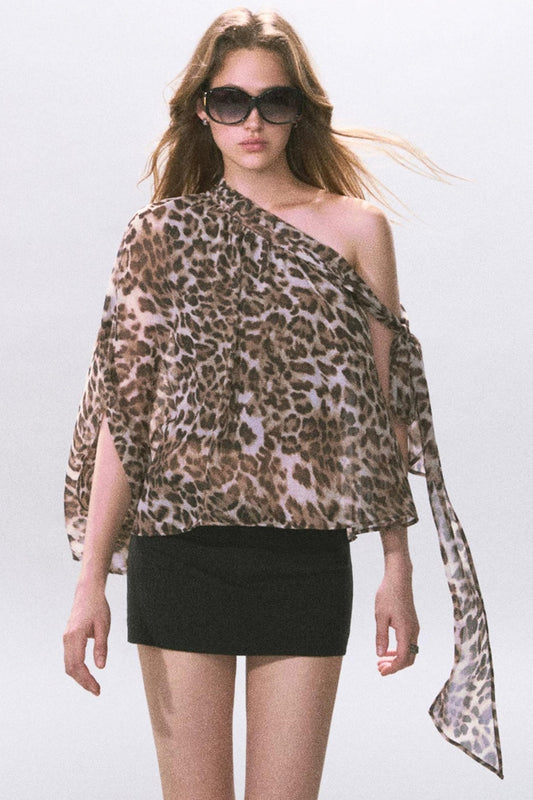 Leopard Print Off-Shoulder Chiffon Vest