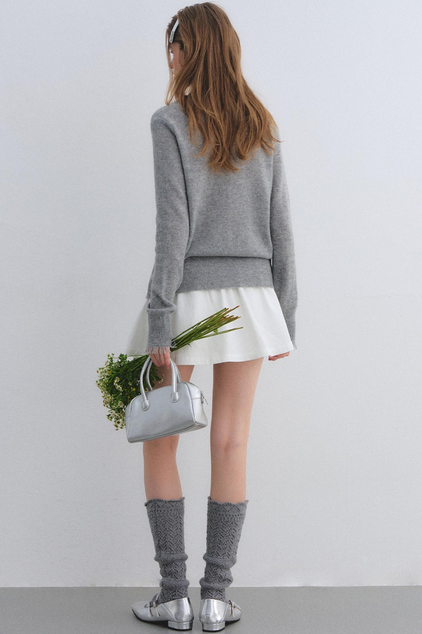 Wool Lace V-Neck Knit Top