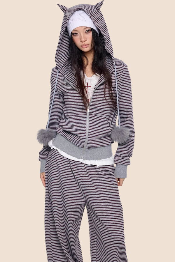 Devil Striped Hooded Jacket Set-Up