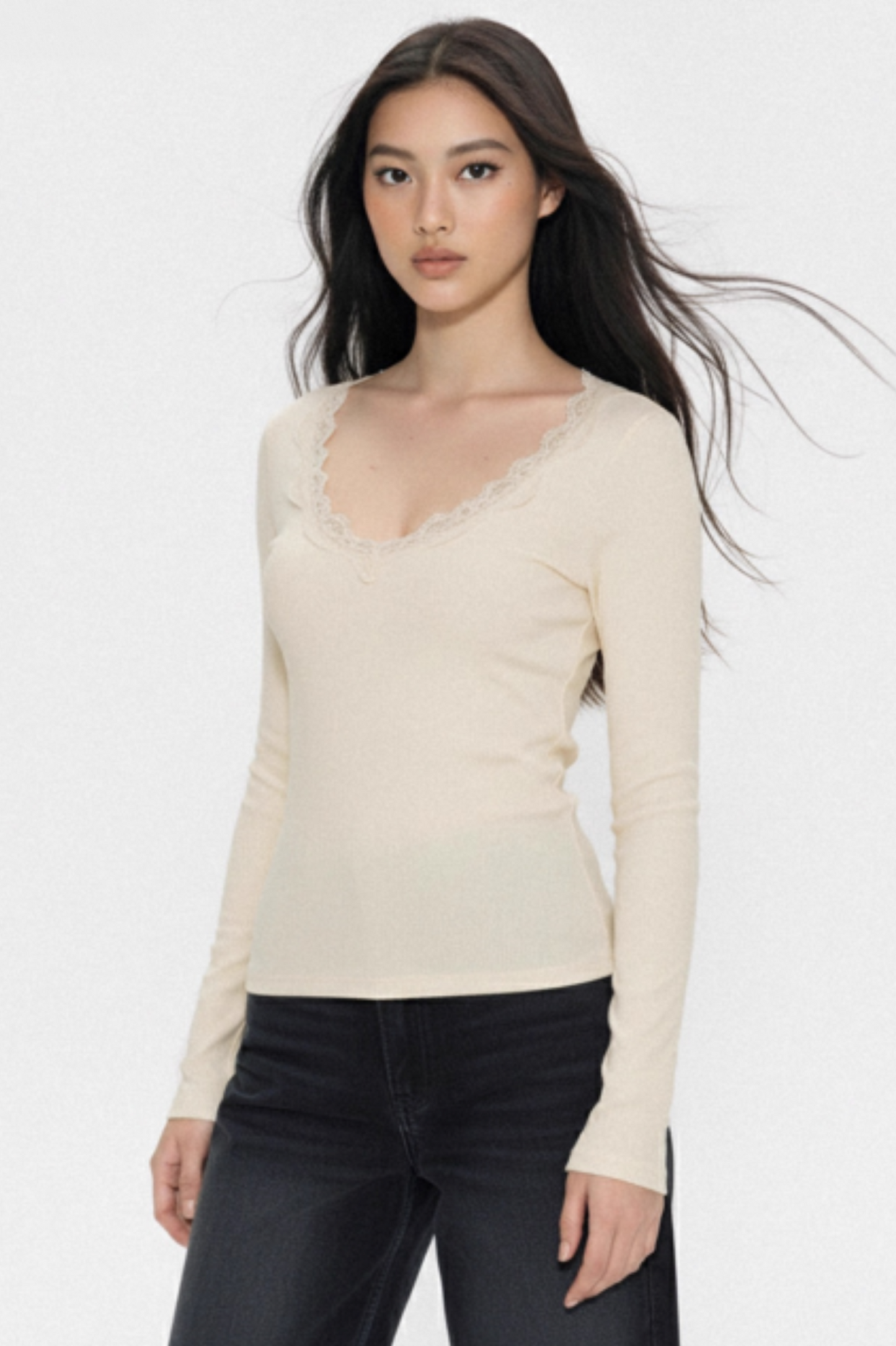 Lace-Trimmed Knit Top
