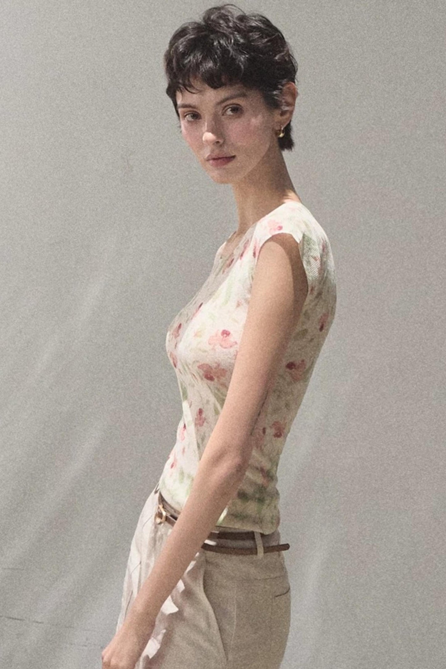 Linen Floral Cinched Top