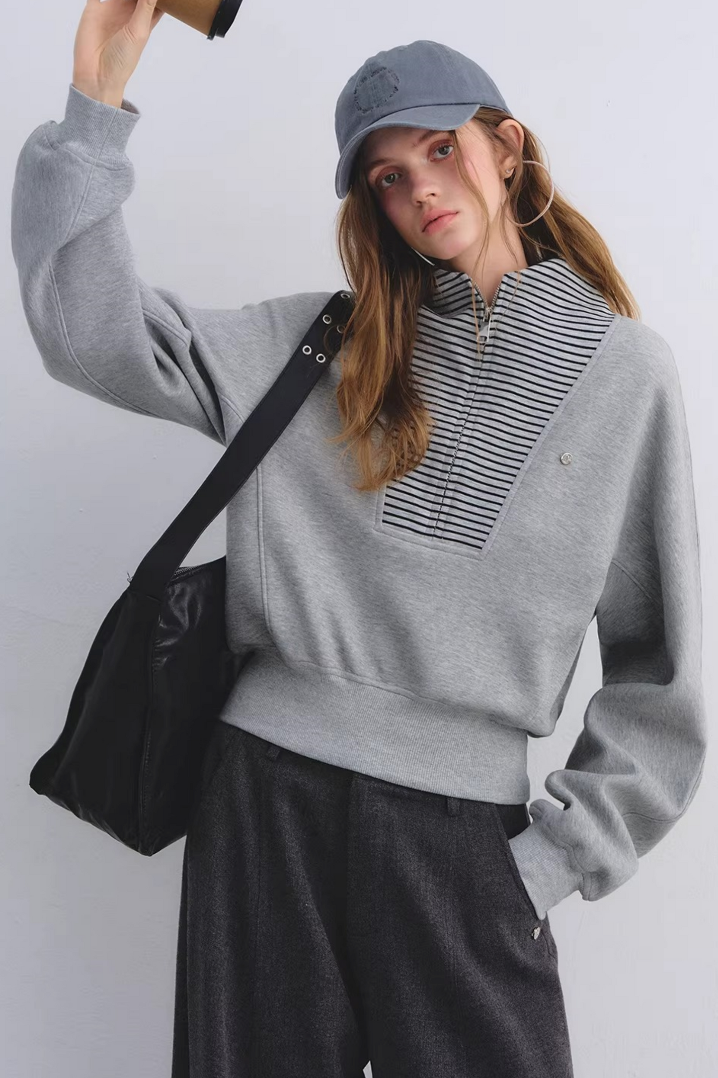 Striped Patchwork Half-Zip Jacket