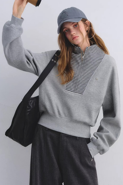 Striped Patchwork Half-Zip Jacket