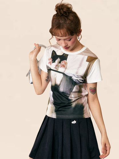 Cat Print Short Sleeve T-Shirt