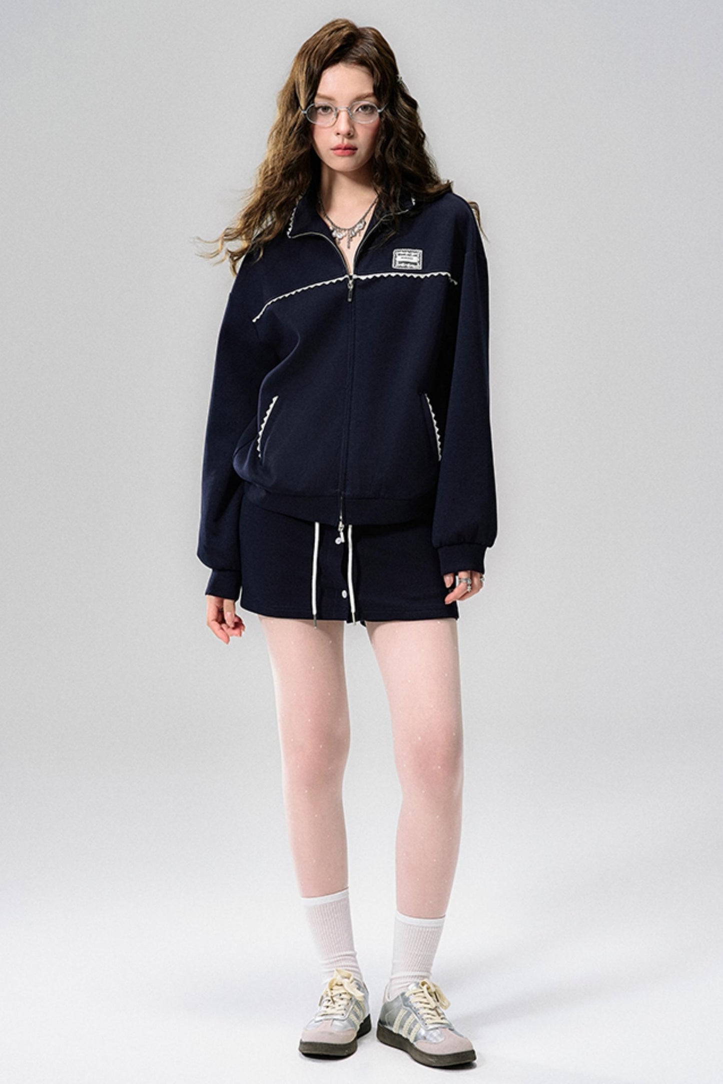 Navy Lace Jacket & Skirt Set-Up