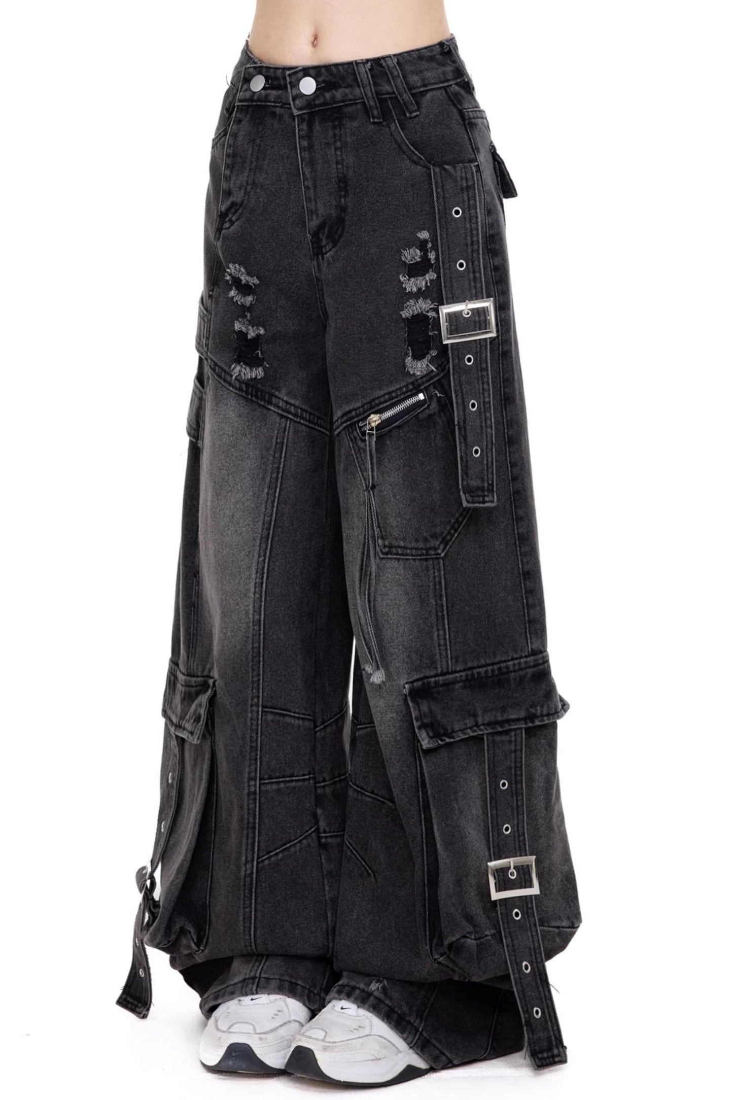 Washed Ripped Black Workwear Pants