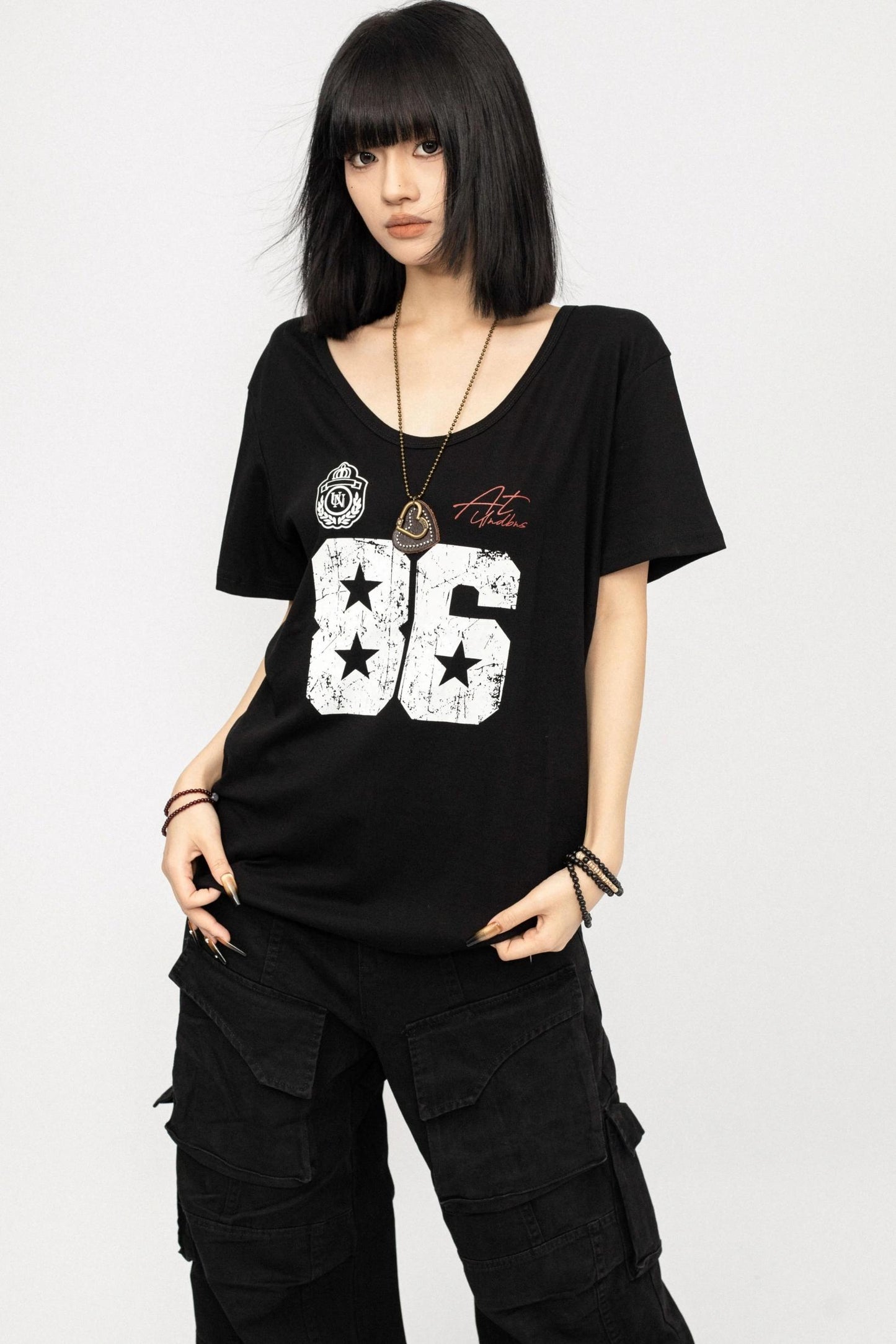 Monogram Black Off-the-Shoulder T-Shirt