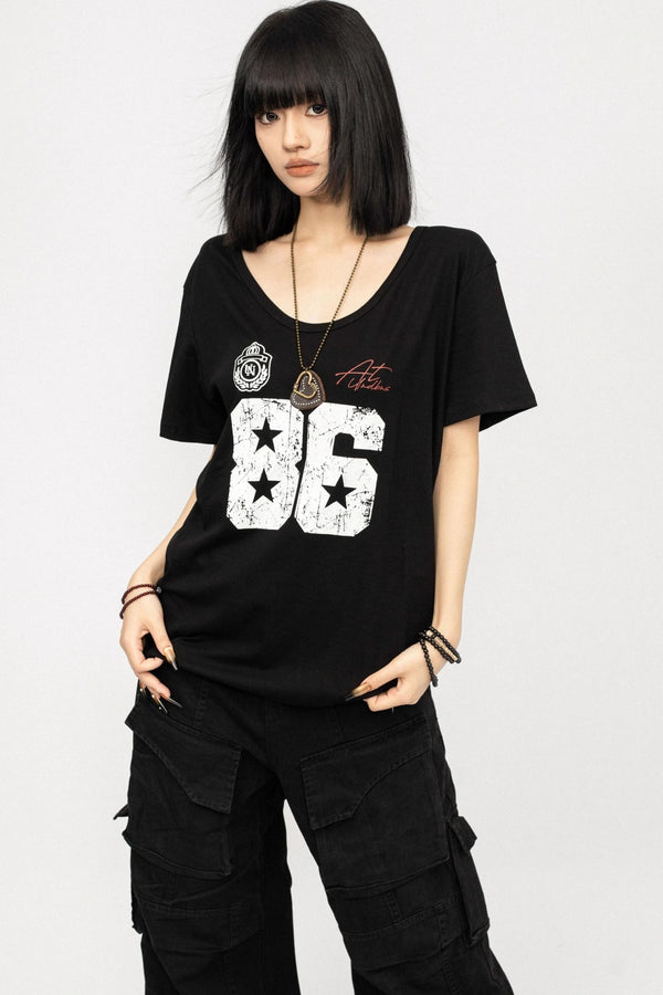 Monogram Black Off-the-Shoulder T-Shirt