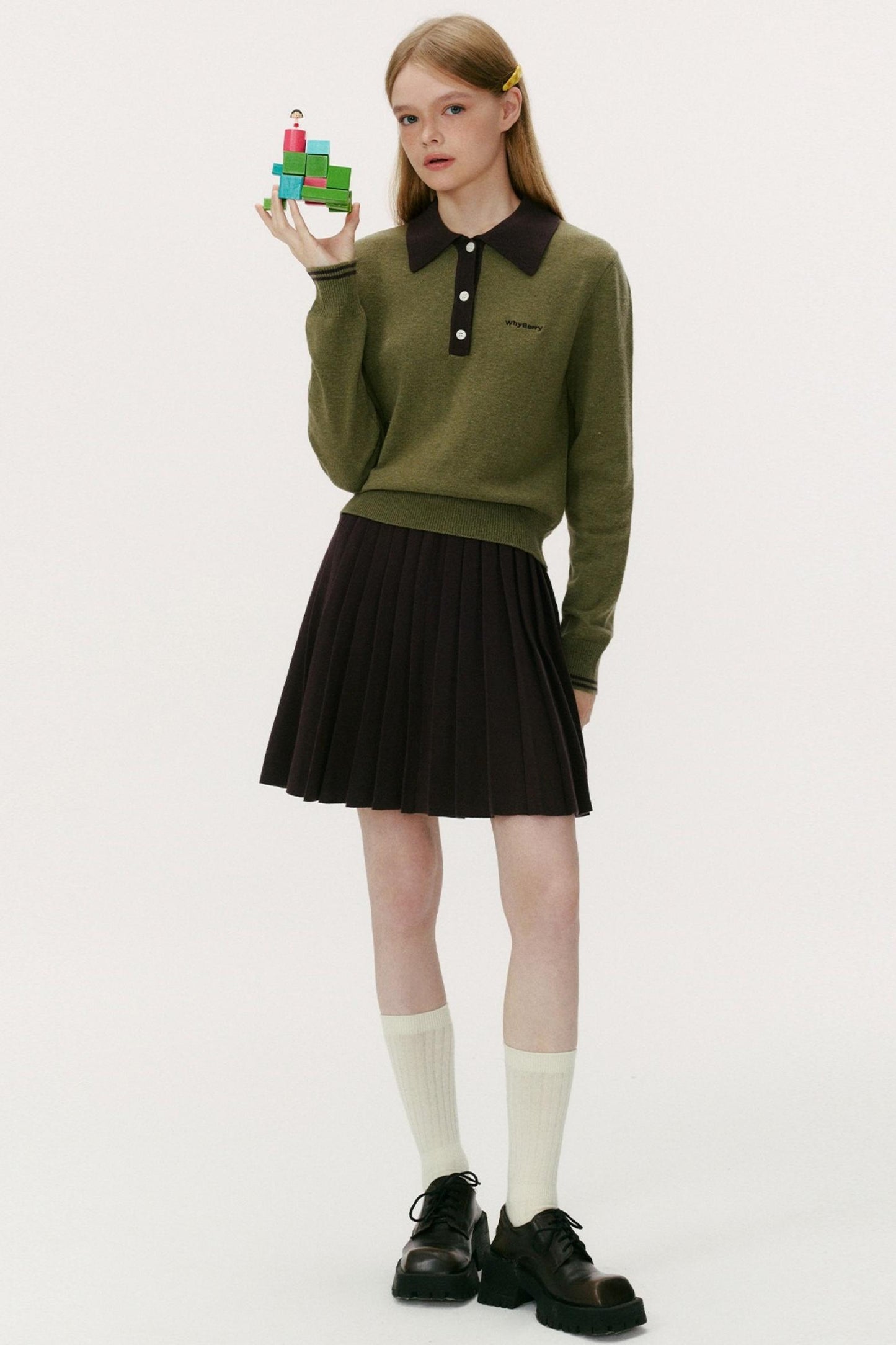 Wool Blend Knit Polo Sweater