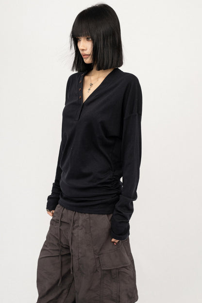 Lazy Style V-Neck Long Sleeve Top