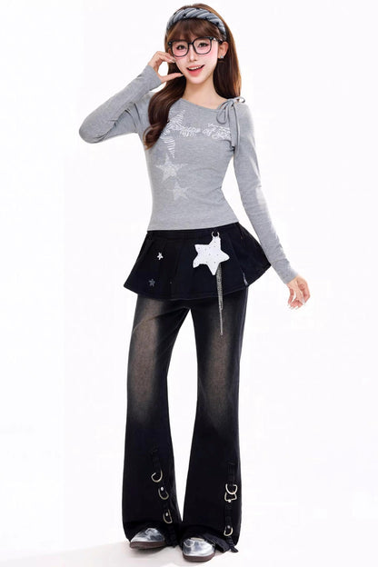 Retro Black Star Flared Pants