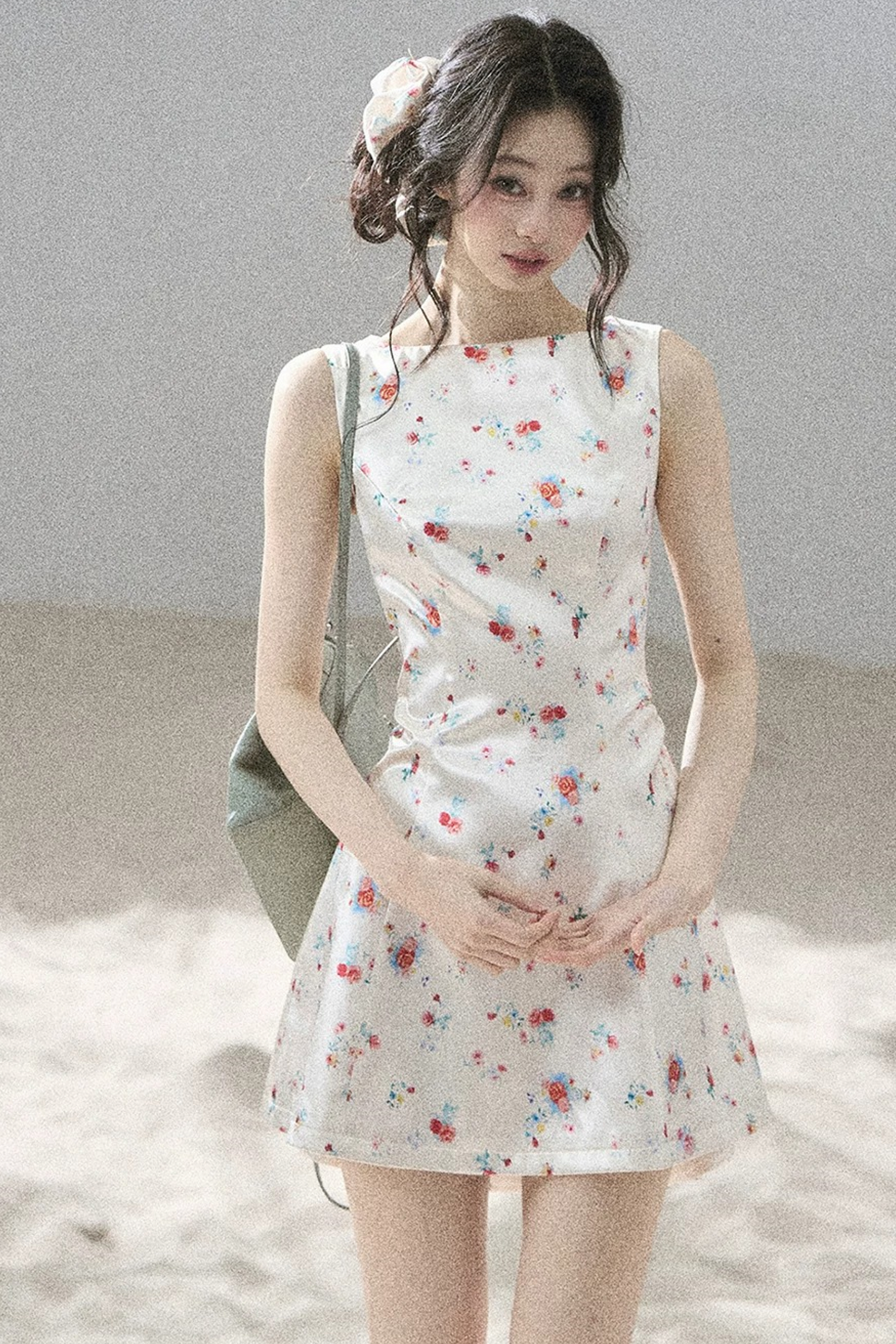 French Floral Satin Dress
