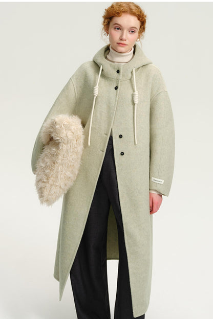 Matcha Green Long Tweed Wool Coat