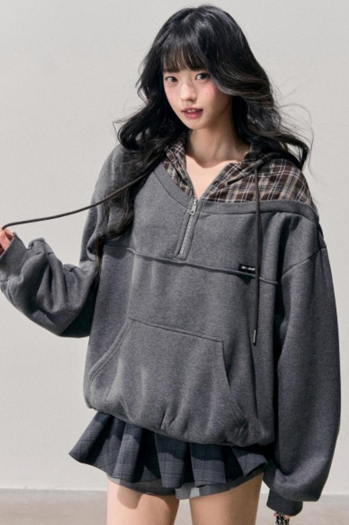 Fake Two Piece Plaid Hooded Jacket