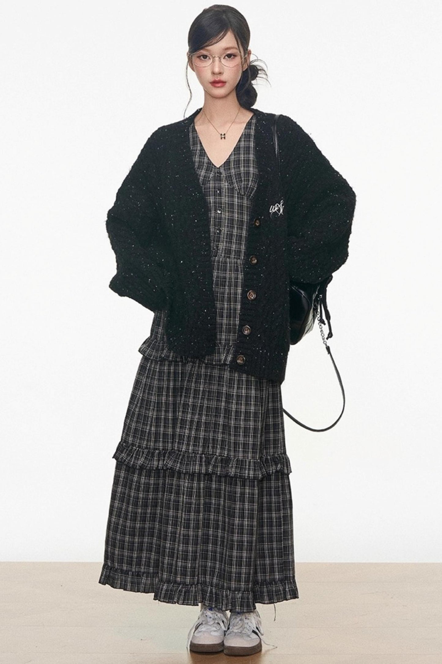 Gray Colored Sweater Cardigan Dress Set-Up