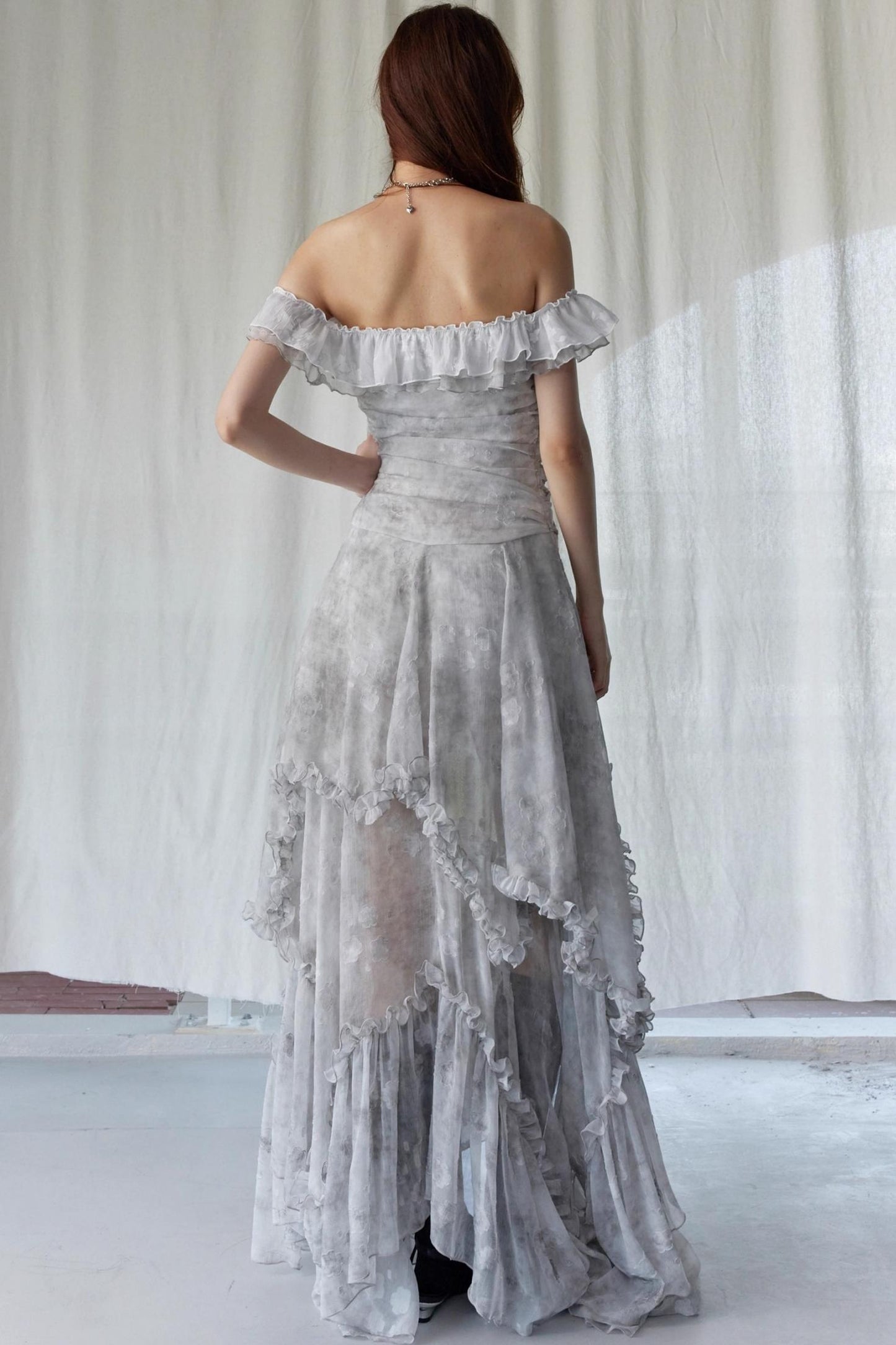 Vintage Gray Ruffle Dress