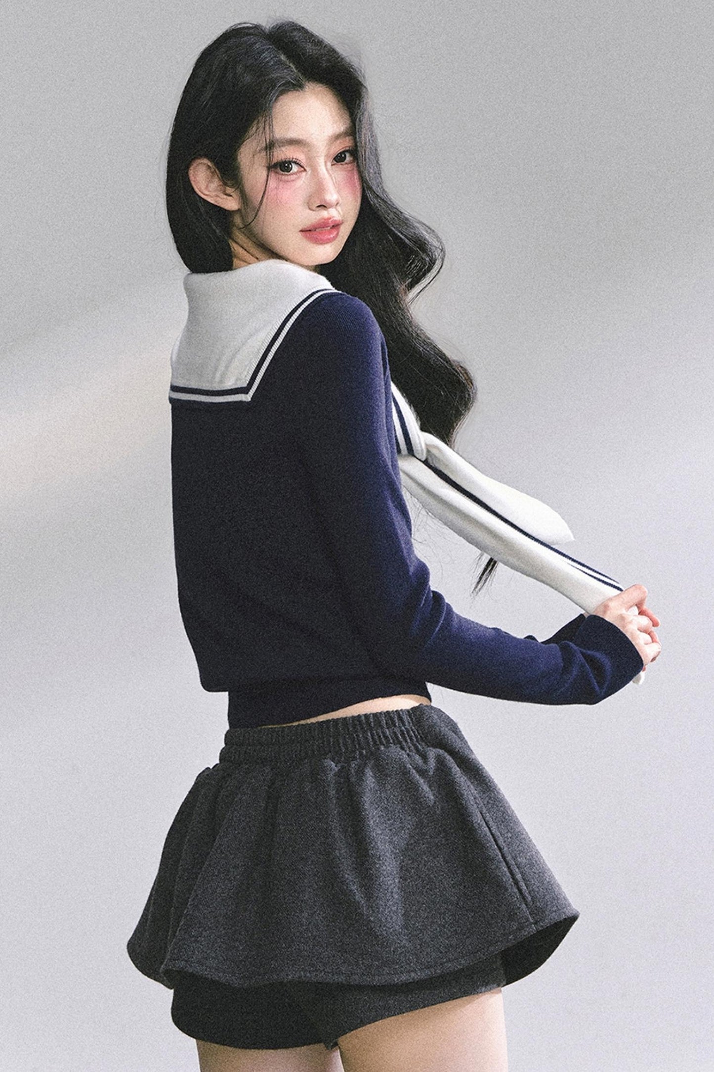 Slimming Navy Knitted Top