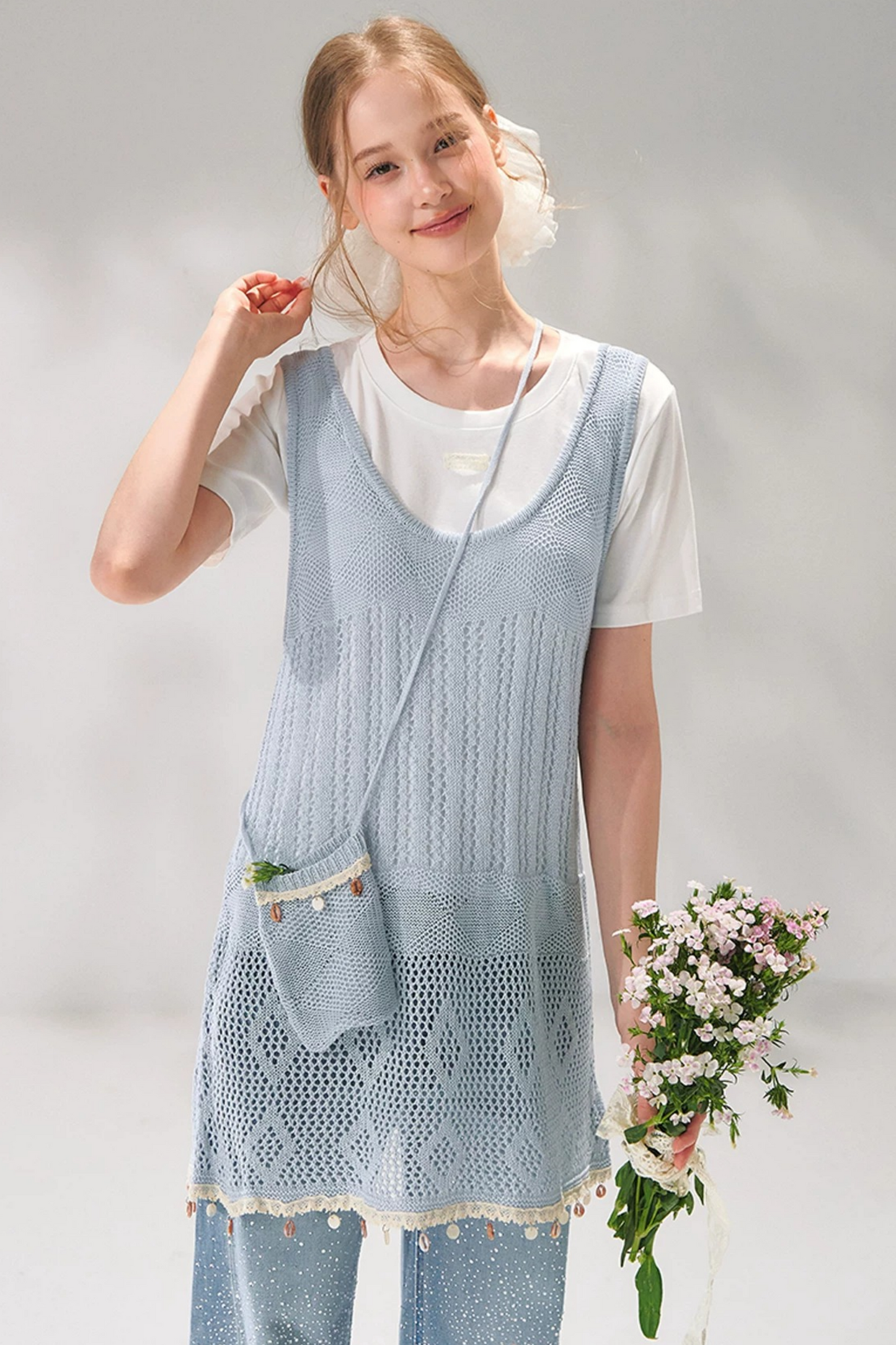 Shell Jacquard Knitted Vest Set