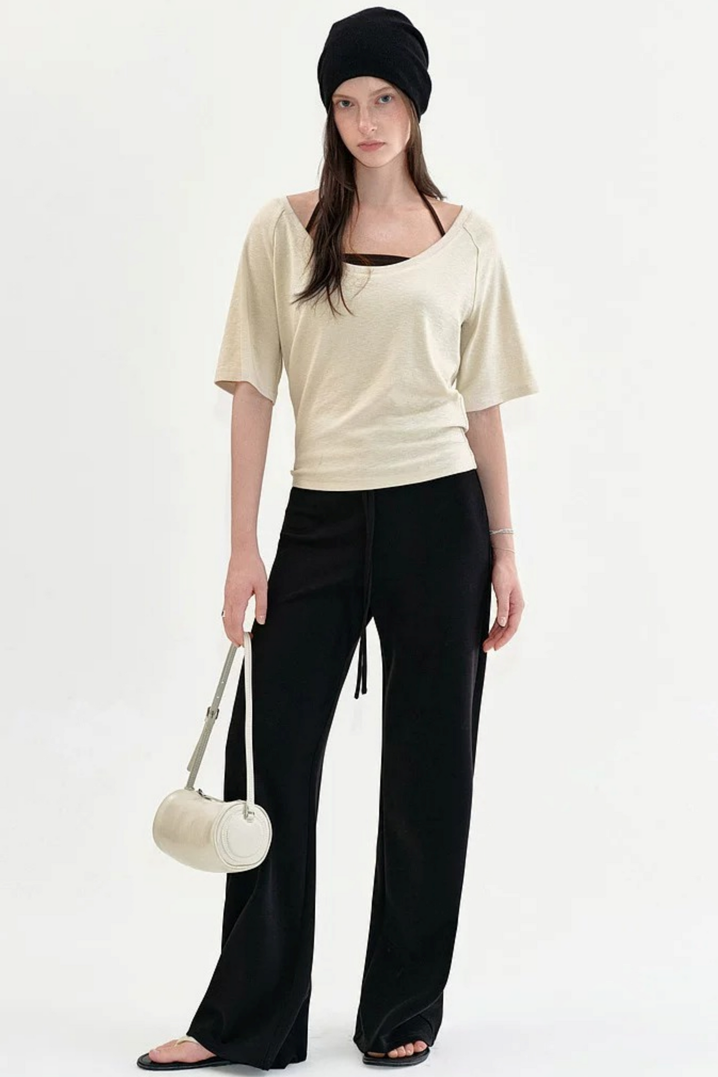 Black Straight-Leg Flared Pants