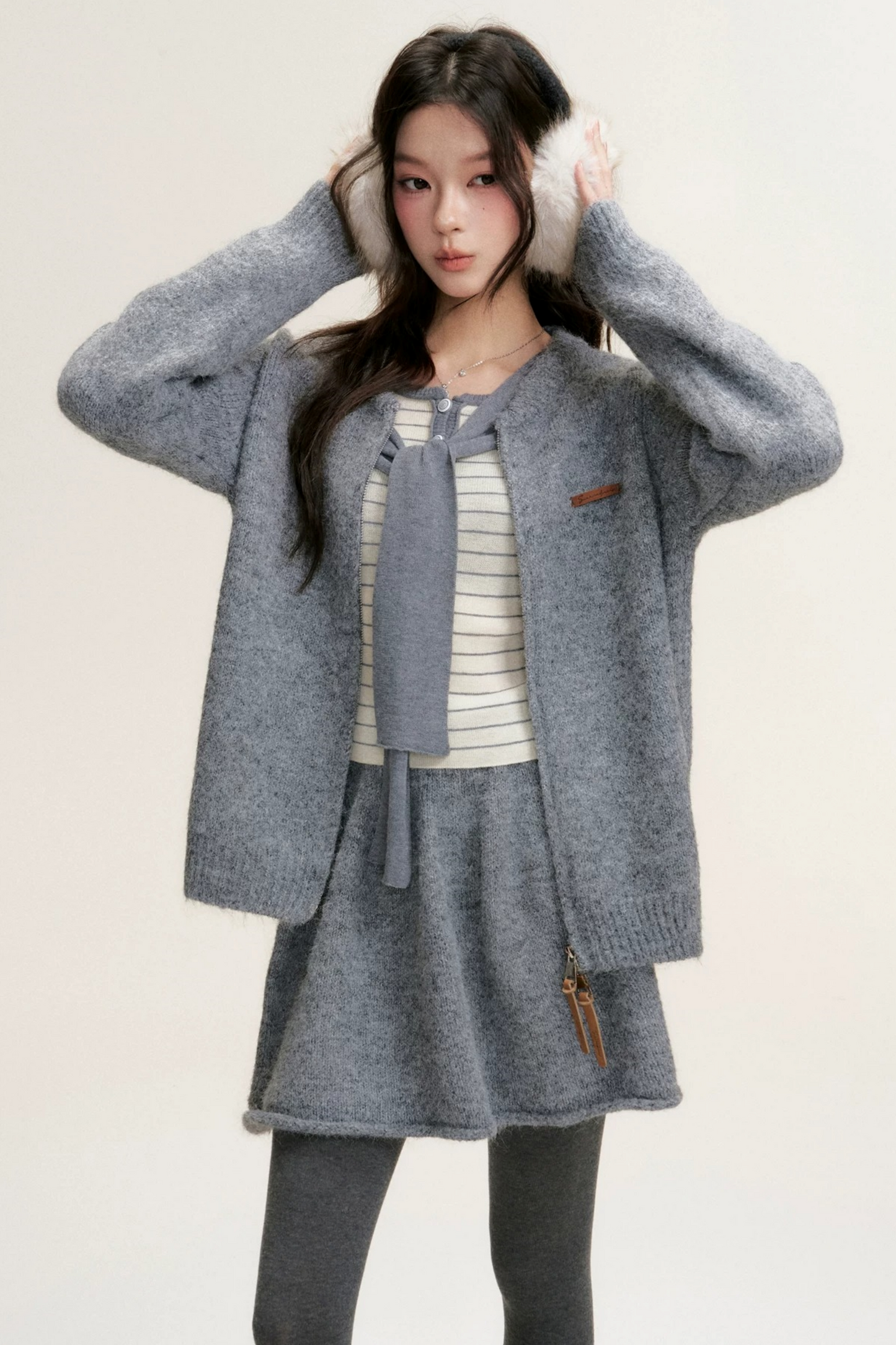 Color-Blocked Fake Two-Piece Knit Set-Up