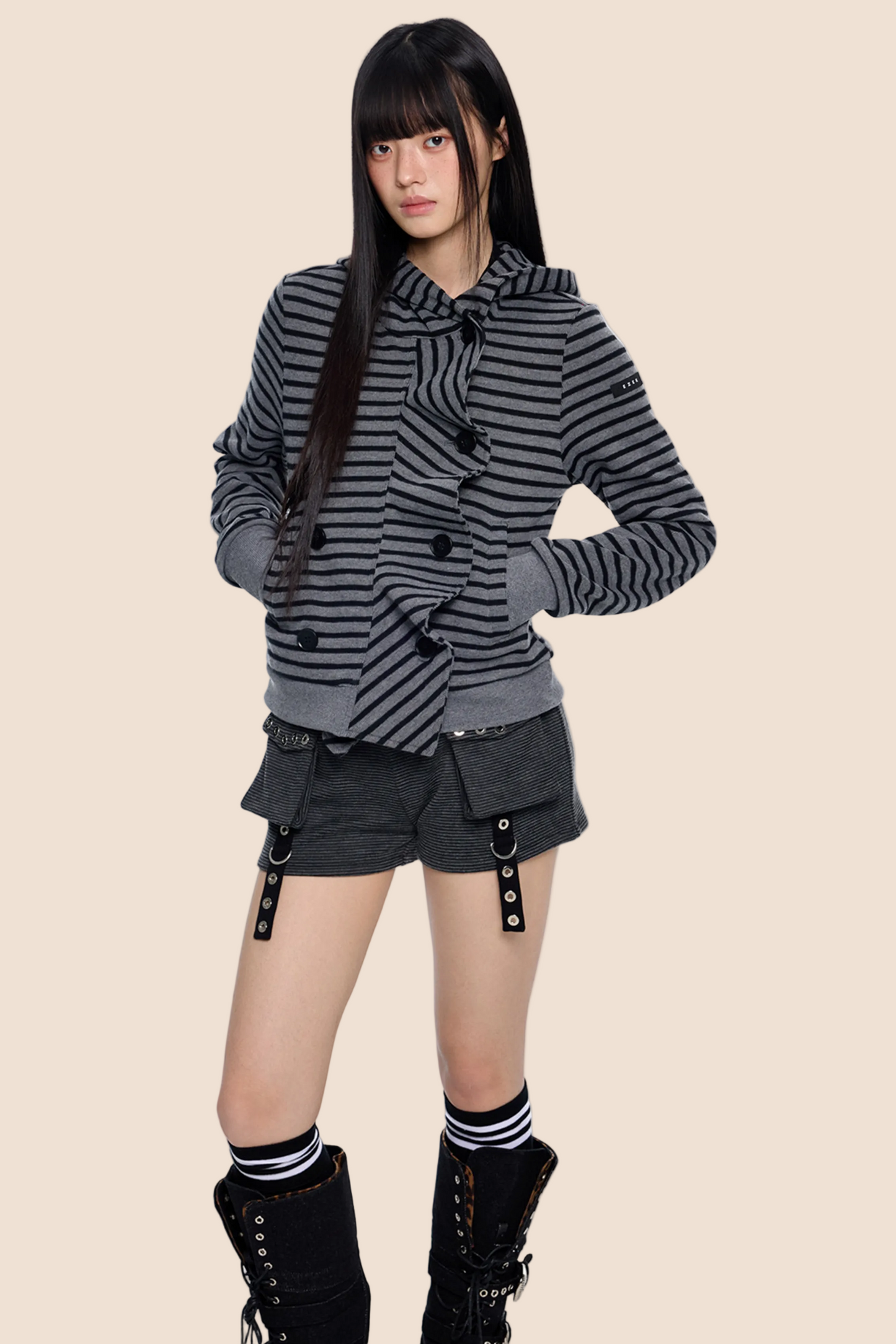 Striped Patchwork Hooded Cardigan