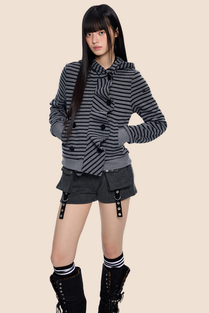 Striped Patchwork Hooded Cardigan