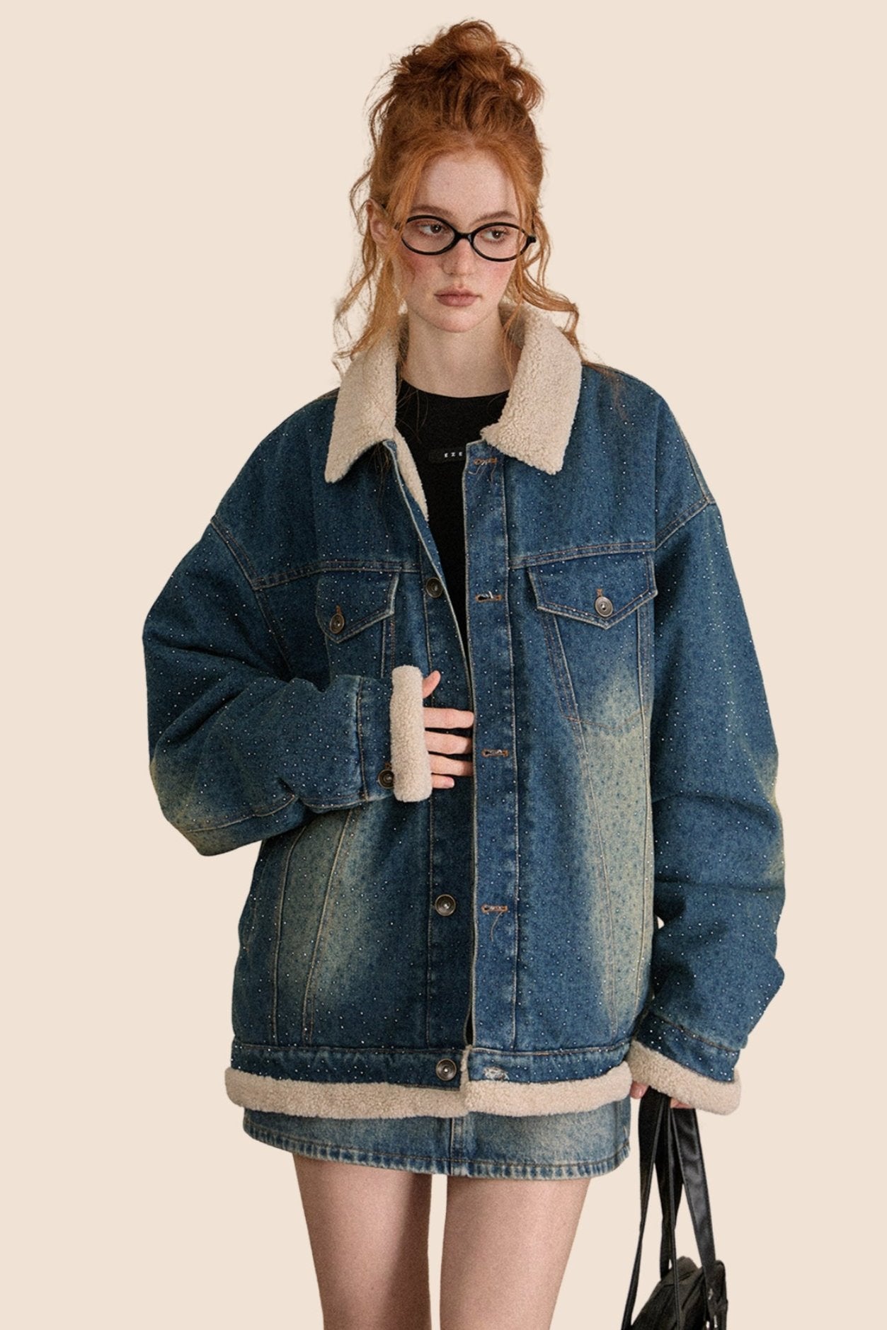 Retro Lambswool Contrast Denim Jacket