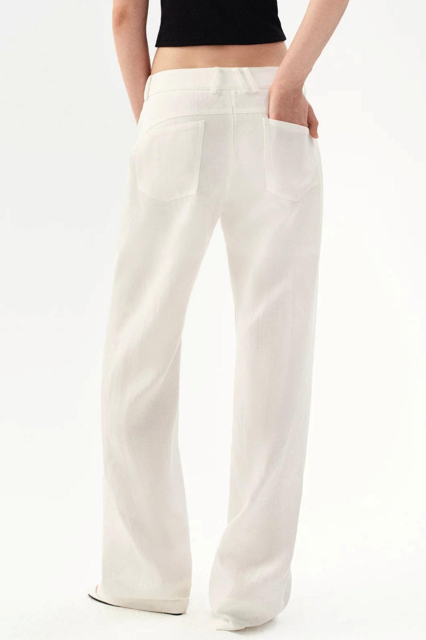 Draped Wide Leg Linen Pants